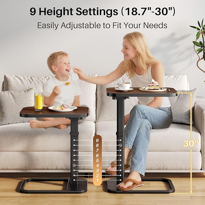Adjustable Height TV Tray Table for Couch, Flip-Top Design | 19"-30" Height Range, 9-Position Lock System, Rounded Corners, Laptop Table, Snack Table, For Living Room & Bedroom