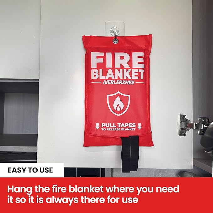 Fire Blanket 4 Pack 40"x40" – CE Certified Fiberglass, Heat Resistant to 1076°F – No-Mess Fire Suppression for Kitchen, Grill, Car, Camping & Home Safety