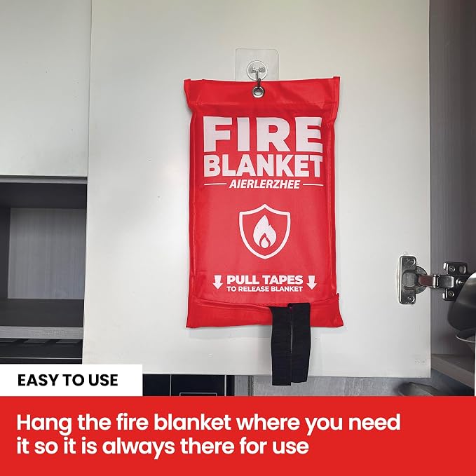 Fire Blanket 2 Pack 40"x40" – CE Certified Fiberglass, Heat Resistant to 1076°F – No-Mess Fire Suppression for Kitchen, Grill, Car, Camping & Home Safety