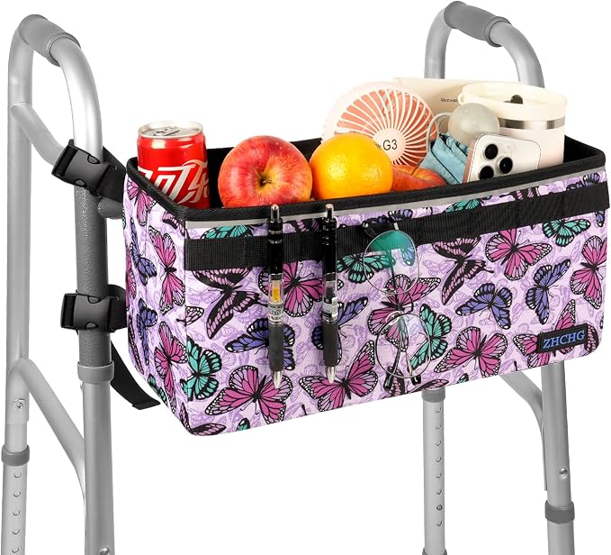 ZHCHG Walker Basket for Seniors, Walker Accessories Bag for Folding Walker | Large Capacity & Never Tipping Over, Best Gift- (Not Fit Rollator Walkers)- Purple