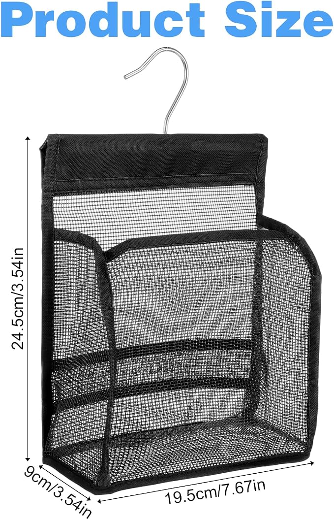 Mesh Shower Caddy Hanging, Black Organizer Bathroom Storage Bag with Hooks, Transparent Rotating Hanging Mesh Bath Baskets for College Dorm, Gym, Swimming, RV Travel, Elderly