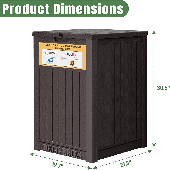 Package Delivery Box for Outside, Waterproof Outdoor Storage, Brown