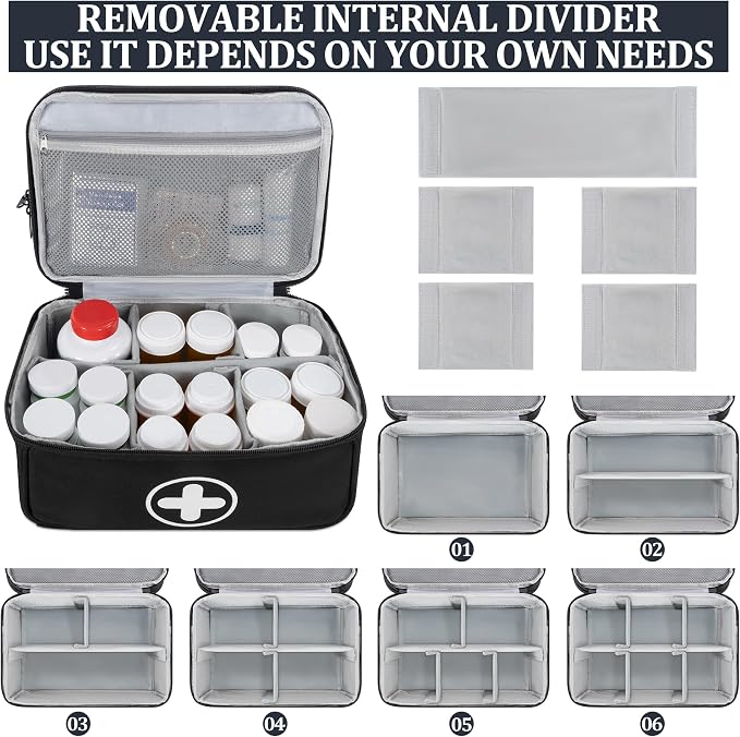 Medicine Organizer Bag with 7 Day pill box, 2 Layer Pill Bottle Bag | Lockable Medicine Travel Bag with Adjustable Divider, Suitable for Pills, Vitamins, Fish Oil,Medical Supplies