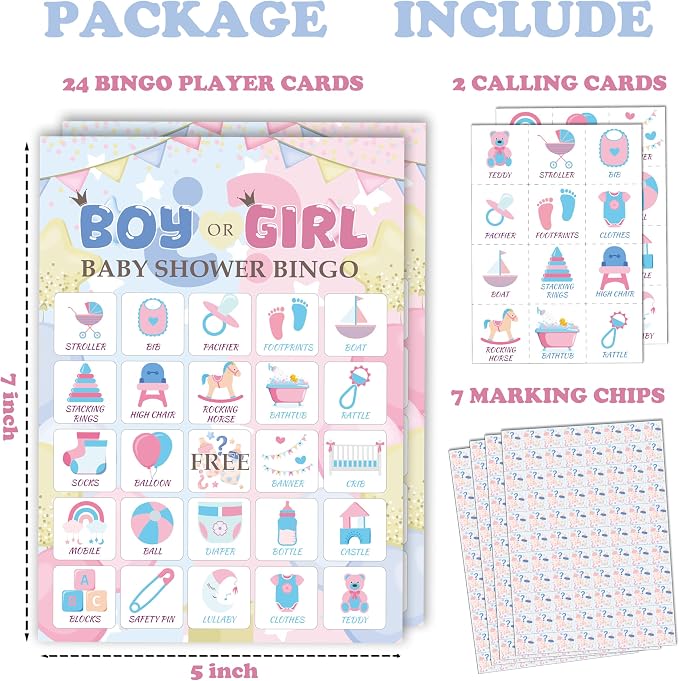 Gender Reveal Bingo Game Cards - 24 Players Neutral Baby Shower Activities for Family and Friends, Pregnancy Announcement Bingo Cards for Adults, Holiday Party Supplies Favors