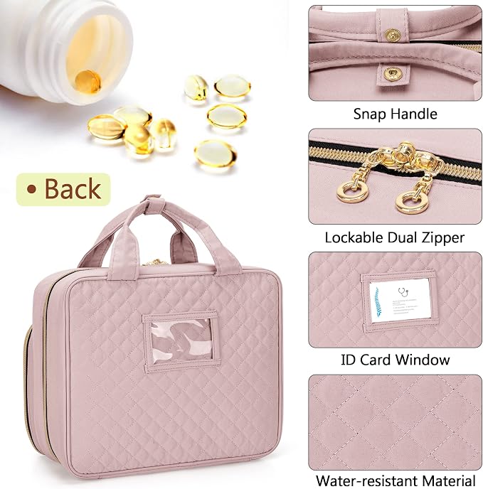Damero Pill Bottle Organizer Bag, Travel Medicine Bag Organizer, Misty Rose | Medicine Organizer and Storage for Pills, Vitamin, Fish Oil, Medical Supplements for Women and Men