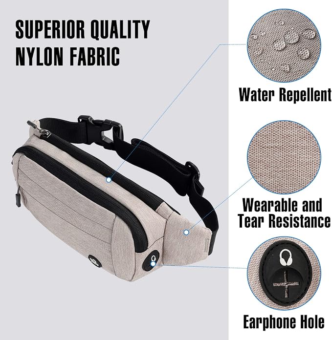 WATERFLY Small Fanny Pack Crossbody Lightweight Waist Bag for Woman Man | Adjustable extender strap, Slim compact, Water-resistant durable material, Breathable back pad, Multi-scene for travel, daily