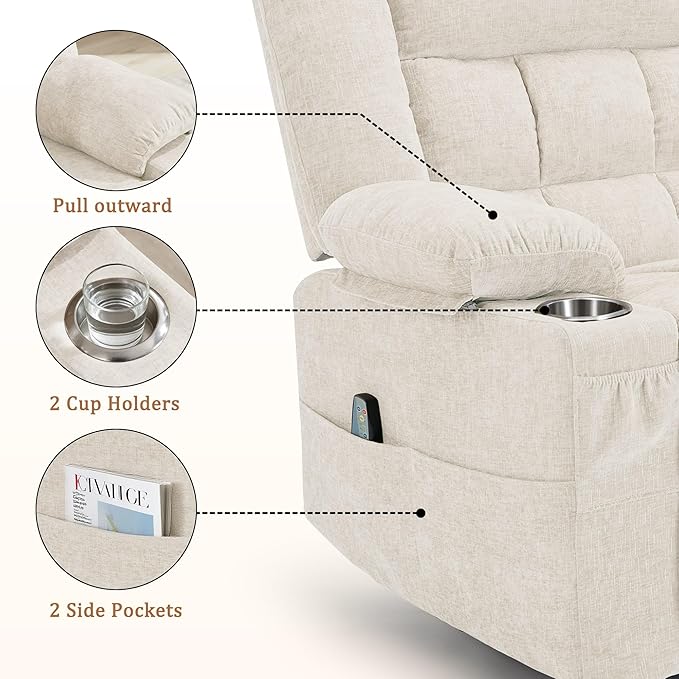 Korser Recliner Chair for Adults, Wall Hugger RV Recliner with Massage and Heating, Zero-Gravity Recliners, Electric Power Recliner Chair for Living Room, Bedroom, Home, Theater Seating (Beige)