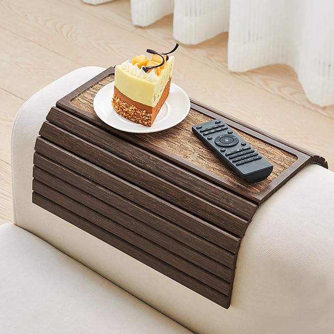 GEHE Sofa Arm Tray Table, Flexible/Foldable Couch Arm Tray for Wide Couch, Sofa Armrest Table Cup Holder Perfect for Foods Drinks Snacks Remote Control or Phone