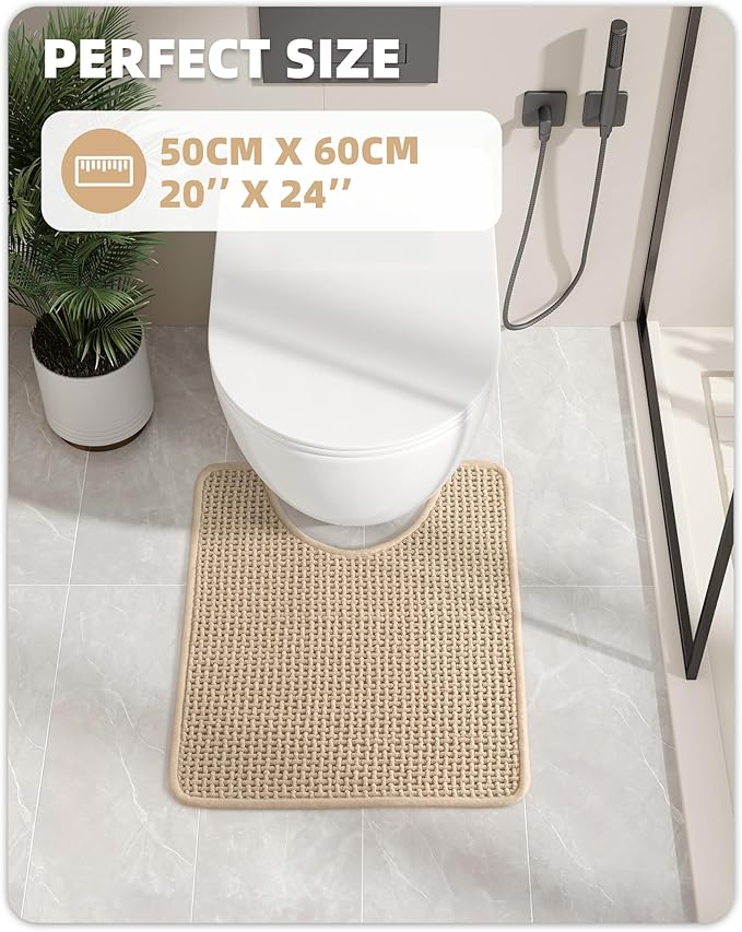 Color&Geometry Chenille Toilet Rugs U Shaped Washable, Absorbent, Stain Resistant, Non Slip, Quick Dry, 20"x24" Khaki Toilet Mat for Bathroom Contour Bath Rugs for Toilet Base, Standard-Sized