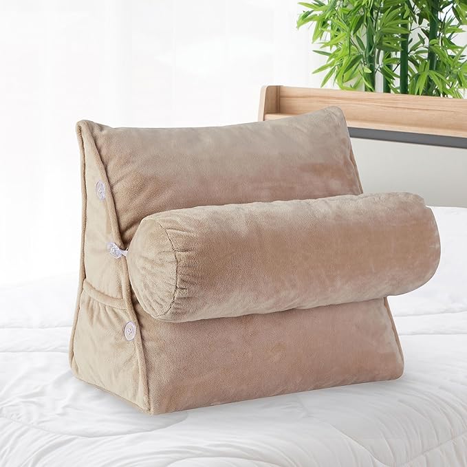Cheer Collection Reading Wedge Pillow - Adjustable Wedge Reading Pillow with Neck Support, Hollow Fiber-Filled Backrest Pillow for Reading, Gaming, and TV Watching, Taupe