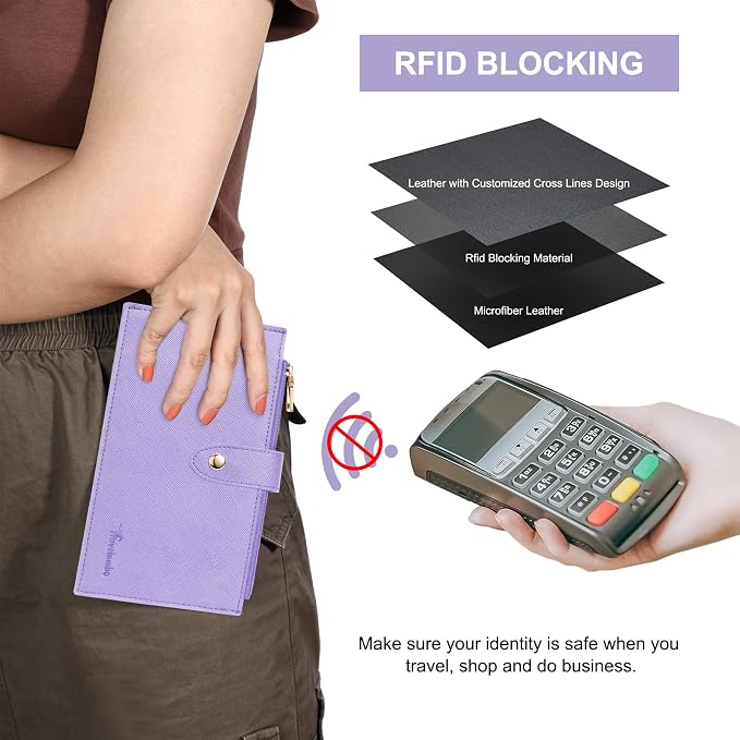 Travelambo RFID Wallet Women Large Size Bifold Multi Card Wallet Case with Zipper Pocke Credit Card Holder for Women
