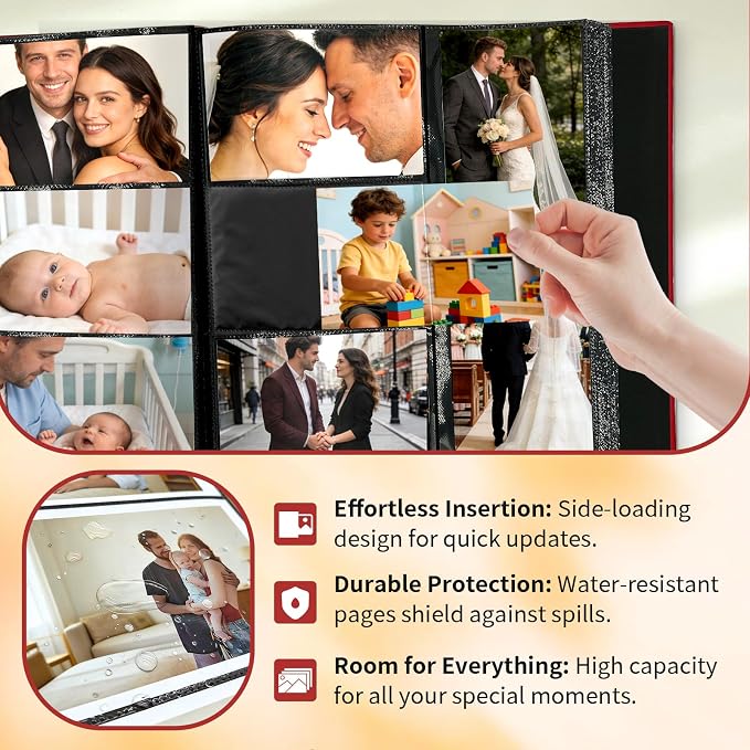 Photo Album 4x6 600 Slip-in Pockets, PU Leather Large Capacity Photo Book | Holds Horizontal & Vertical Photos Acid-Free for Mom Grandma Baby Shower Wedding Anniversary Christmas