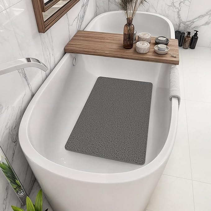 Bathtub Mat Non Slip, 32x20 Inch Shower Mats for Inside Shower, PVC Loofah Bathroom Mat Quick Dry with Drain Hole, Phthalate-Free Bath Mats for Shower Bathroom Tub and Wet Areas (Grey)