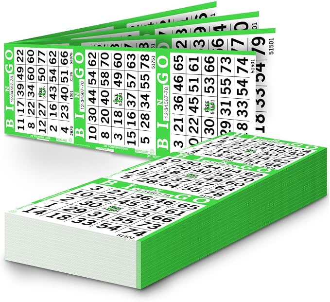 Bingo Paper Sheets – 3 Faces, 12" x 4" – Pack of 500 Disposable Bingo Cards – Recyclable Dauber Paper for Seniors, Adults & Community Events (Green)
