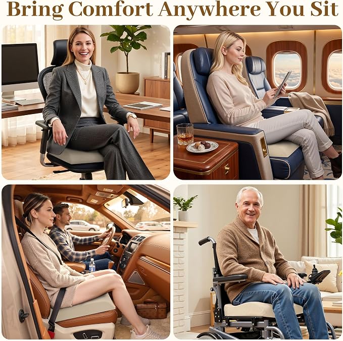 TranquilRelax 2XL Memory Foam Seat Cushion for Office Chair, 3.7-Inch, Khaki
