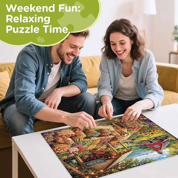 500 Piece Puzzles for Adults, Countryside Farm Market Jigsaw Puzzles | Fruit Fresh Produce Puzzle 500 Pieces, Mountains Meadow Jigsaw Puzzle, Dog Cat Funny Puzzle Home Decor Birthday Party Gift