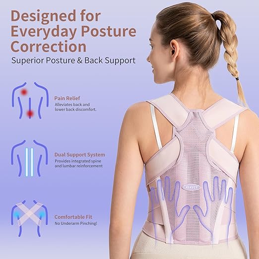 NLNYCT Posture Corrector for Women – 2-in-1 Back Brace with Shoulder Support, Adjustable Full Back Straightener for Upper & Lower Back Pain Relief, Hunchback, Scoliosis & Spine Alignment (Small/Medium)