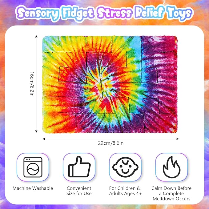 CHENGU 4 Pcs Marble Maze Mat Sensory Fidget Stress Relief Toys Calming Sensory Mat Anxiety Relief Fabric Toys for Teens Autism Calming Down Classroom Gifts Prizes(Tie Dye,8.66 x 6.3 in)