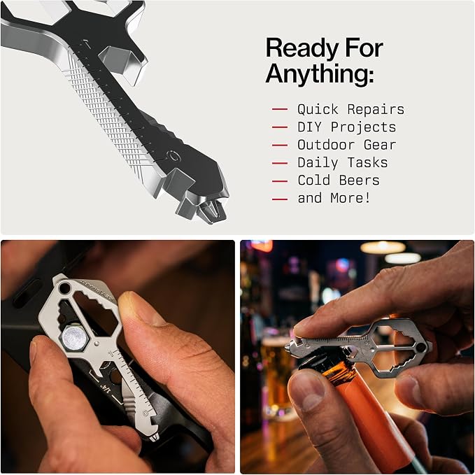 KeySmart Multitool Pro - 18-in-1 Multifunction Key Shaped Tool Pocket Multi-Tool Key Chain Bottle Opener Keychain, Key Multitool Keychain for Men Gift, EDC Gear Keychain, Stainless Steel, 3 Pack