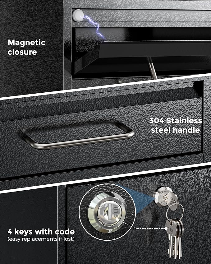LAND·VOI Mailbox for Outside Wall Mount, Heavy Duty Rustproof, Anti-Theft Locking Mailbox with 4 Keys, Weatherproof for Residential & Apartment, 12.2"×9.5"×4.7", Black, Small