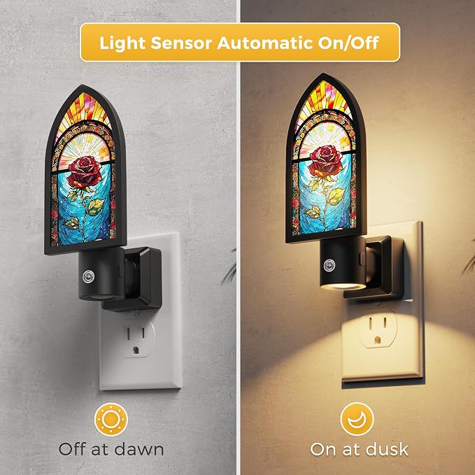 L LOHAS LED Night Lights Plug into Wall, Night Light with Light Sensor, 3000K Soft White, 0-100LM Brightness Adjustable, Acrylic Rose Nightlight for Bathroom Bedroom Hallway