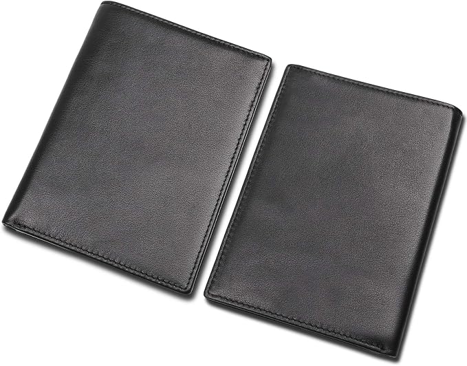 Polare RFID Blocking Napa Leather Passport Holder Travel Wallet For Men and Women (Black)