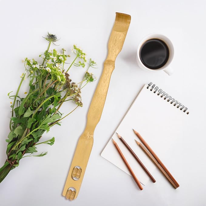 BambooMN 17 Inch Bamboo Wooden Back Scratcher Knobby Massage Roller Handle for Itching Stress Relief, 2 Units