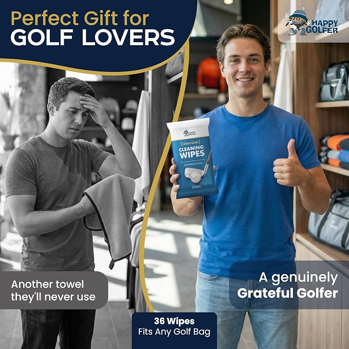 Happy Golfer Golf Gifts for Men | Golf Club Cleaning & Polishing Wipes (36 Pack) | Premium Golf Accessories for Men | Gifts for Golfers