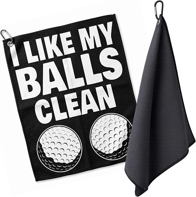 SHANKITGOLF Golf Towel Funny Microfiber with Magnetic Clip, Ball Cleaner for Clubs, Premium Cart Attachment, Golf Accessories Gift for Men, Golfers, Dad (I Like My Balls Clean)