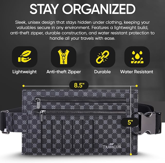 Luxury Travel Wallet – Hidden Money Belt, RFID-Blocking, Anti-Theft Passport Holder for Men & Women (Black Crest)