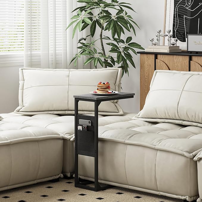 TUTOTAK C Shaped End Table, Side Table for Couch, Sofa Table | with Storage Bag, TV Tray for Living Room, Bedroom, Grey TB01BY082