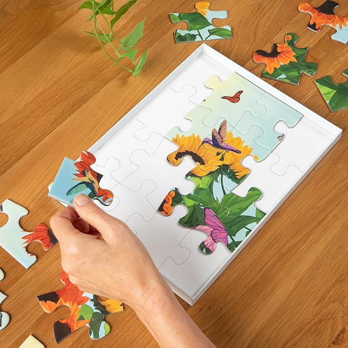 Large Piece Jigsaw Puzzle – Easy & Colorful, Dementia & Memory Activities for Seniors, Elderly Gifts, 16 Pieces, Summer Bloom