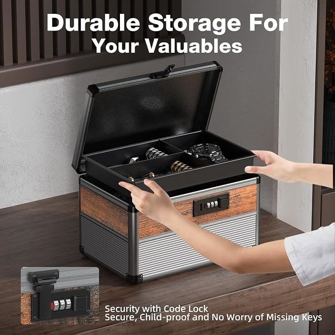 Glosen security lock box with code medicine lock box for Personal Items (Size Small 10inch-Black) Lockable Dorm Storage Trunk with code Lock,Briefcase