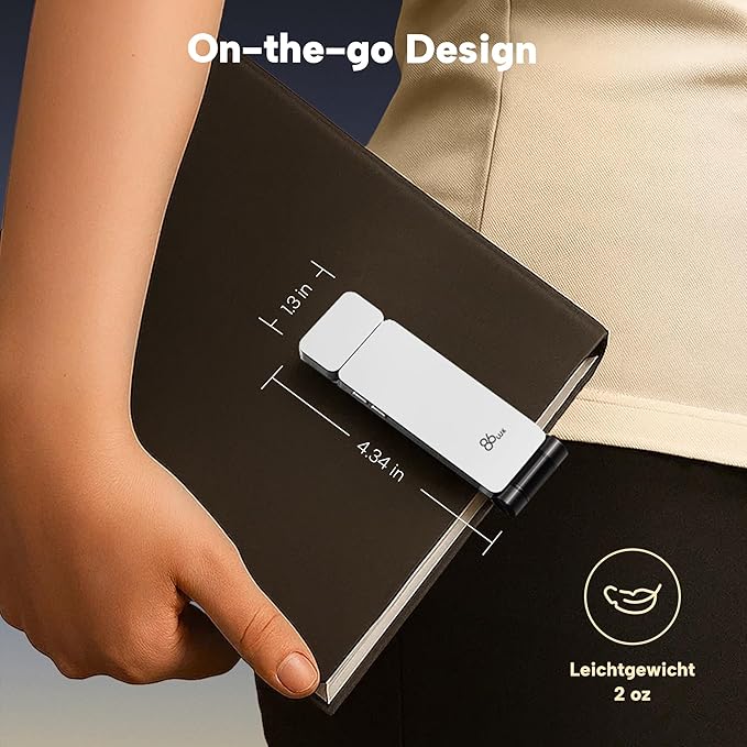 86lux Book Light, Rechargeable Clip-On LED Reading Light for Bed & Night Use - 3 Color Temperatures with Stepless Dimming, Ultralight Bookmark Design for Kids, Book Lovers, White