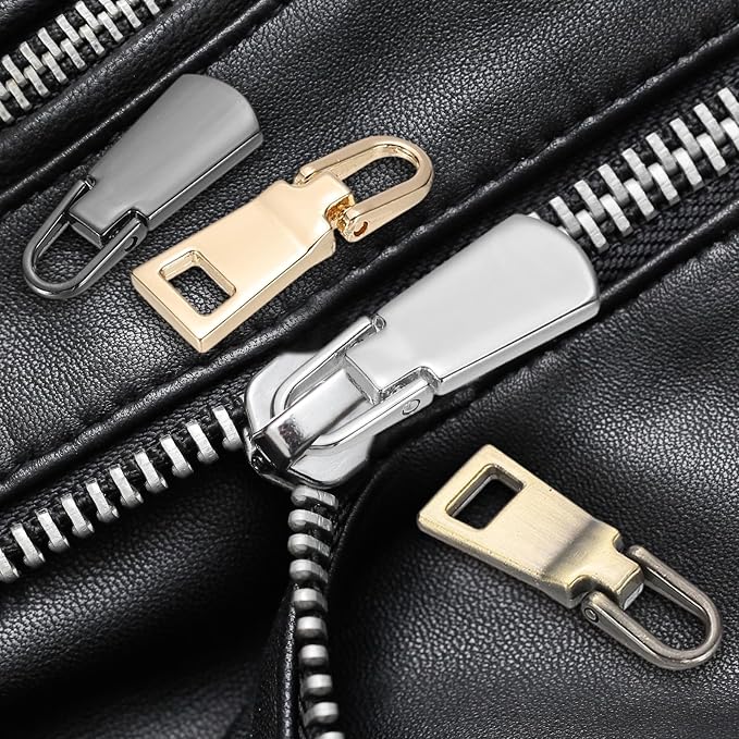 uxcell 10pcs Zipper Pull, 1.12 Inch Zinc Alloy Zip Puller Zipper Pull Replacement Sewing Zippers Tapes for Luggage Clothing Jackets Backpacks Boots, Stainless Steel Color