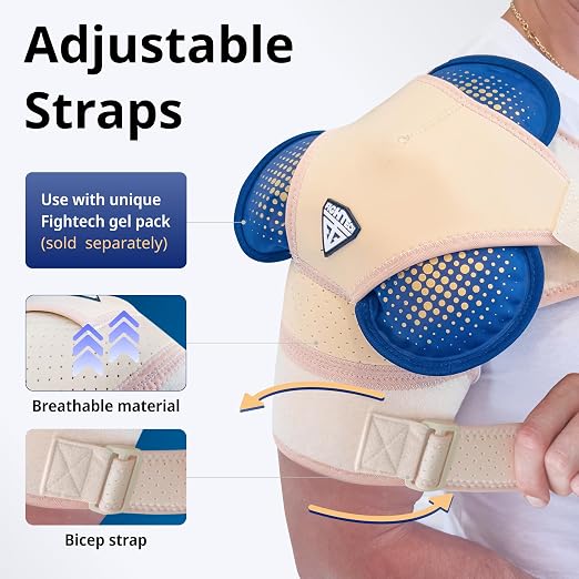 FIGHTECH Shoulder Brace for Torn Rotator Cuff | Pain Relief, Support and Compression Sleeve Wrap Stability Recovery Fits Left Right Arm, Men & Women (Nude), Large/X-Large (Pack of 1)