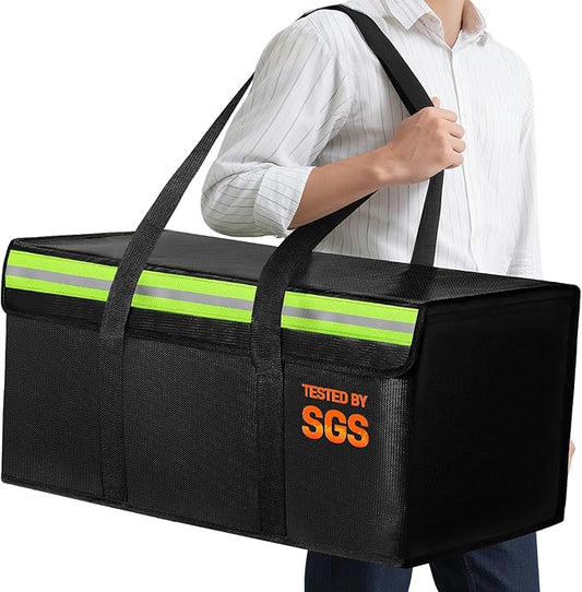 Large Fireproof Document Bag for Home Safe Storage, 30 x 14 x 14in, Black | 2000°F fireproof document box, 4-layer fiberglass important document storage for photo, file and cash with reflective strip