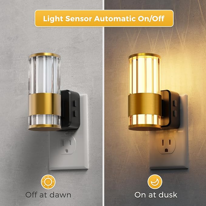 L LOHAS LED Night Light, Night Lights Plug into Wall, 2 Pack 10-Color RGB | Change Nightlights, 10/50/100LM Adjustable Automatic Nightlights Plug in with Dusk to Dawn Sensor for Room Bathroom Hallway