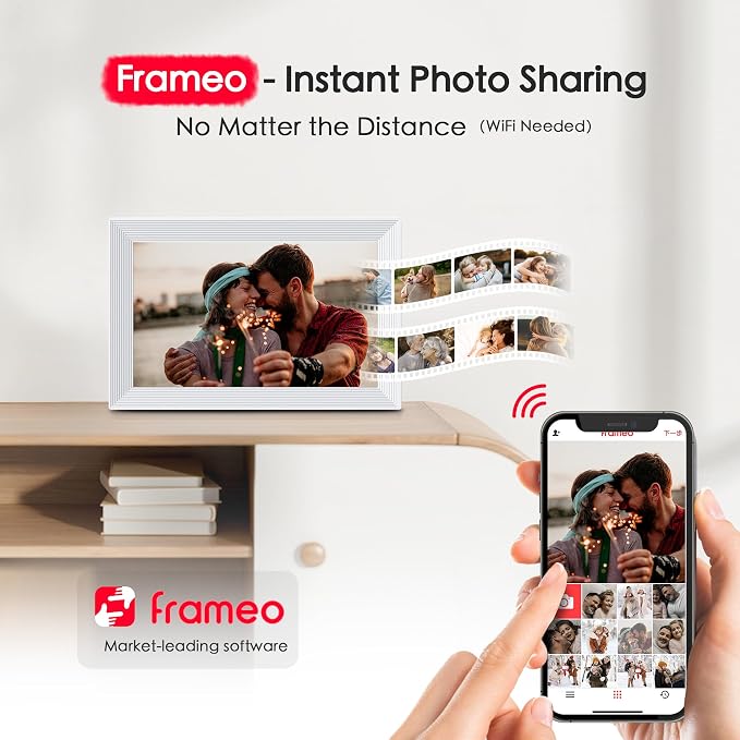Frameo 10.1'' Digital Picture Frame WiFi, 1280 * 800 IPS HD Touchscreen, 32GB Storage, Instant Share Pictures Video, Smart Photo Frame Electronic, Gifts for Mom, House Warming