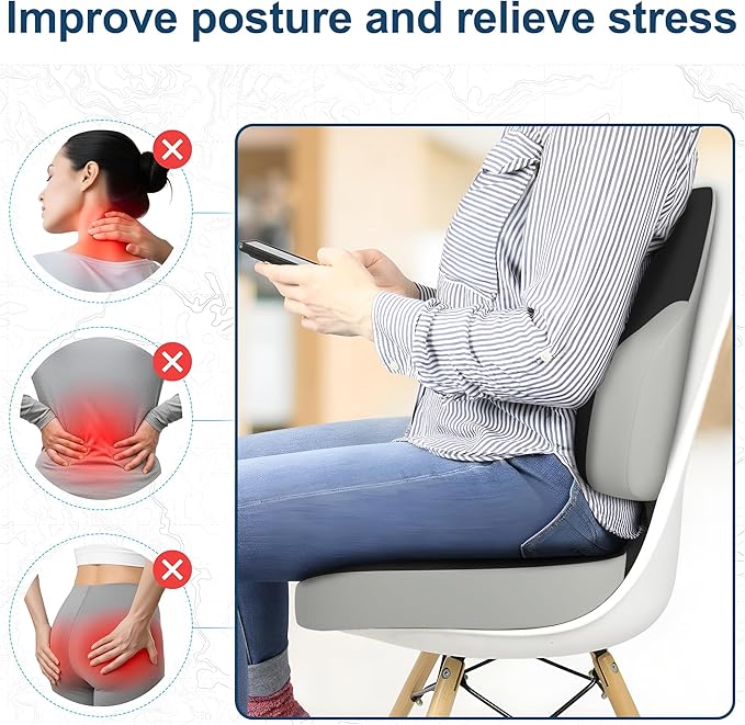Cushion and Lumbar Support Pillow, Relief Pressure Seat Cusion for Chairs & Car Seat, Ergonomic Design Cusion for Tailbone Pain Relief, Sciatica & Back Support (Black Grey, Lumbar&Cusion)