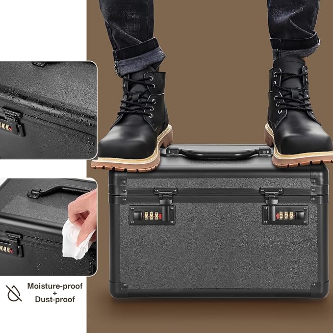 Medicine Lock Box, Lockable Storage Box for Drugs, Childproof Medication Storage with Combination Lock for/Dorms/Outdoor/Home Personal Pill Organizers (Small 10.2x6.8x6.9 Inch) Black