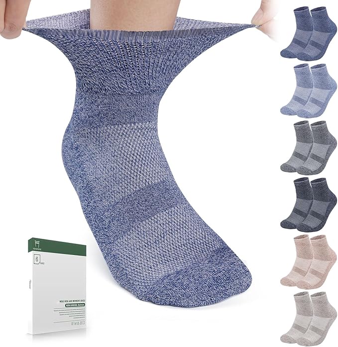 Bulinlulu Bamboo Viscose Diabetic Socks, 6 Pairs Non Binding Ankle Socks, Reinforced Toe, Size 6-9/9-11/13-15
