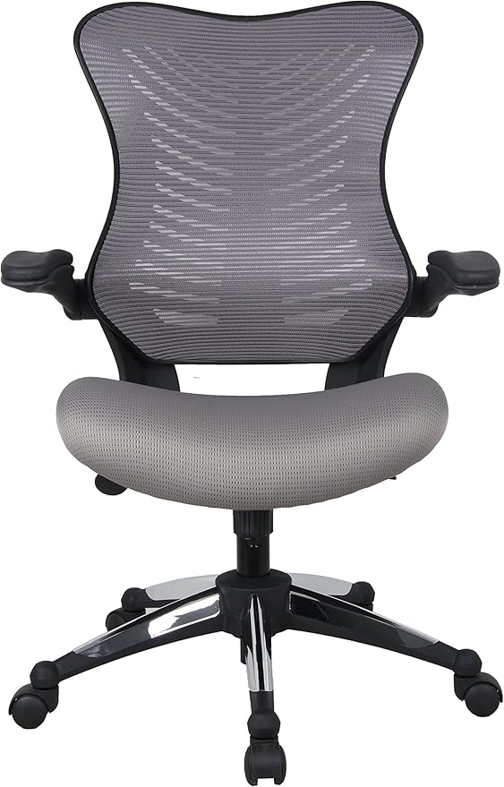 OfficeFactor Grey Mesh Executive Ergonomic Computer Office Chair Flip-up Arms Lumbar Support Molded Foam Seat Adjustable Height Home Office Desk Chair BIFMA Passed (Grey)