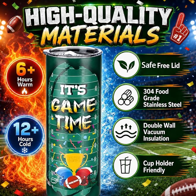 Geiserailie 2 Pack Football Tumbler Cups Gifts 20 oz Insulated Stainless Steel Sports Travel Mug with Lids Straws for Christmas Father's Day Men Dad Football Lovers Fans