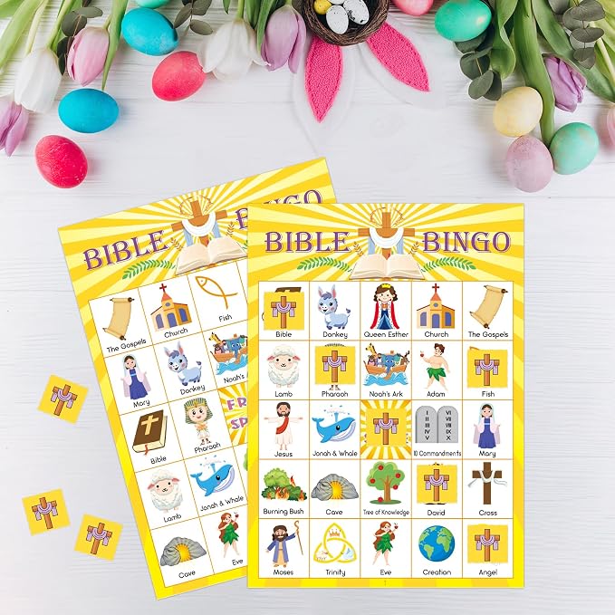 30 Players Bible Bingo Game for Kids - Vacation Sunday School Christian Church Game - Activities Easter Gifts Family Open Day Supplies