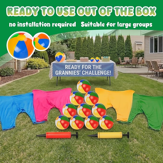 Granny Pants Yard Game, Granny Pants with Bouncy Balls & Pump, Giant Pants Outdoor Game & Big Pants Ball Catch Game, Granny Pants Game for Kids & Adults, Perfect for Family Reunion Games