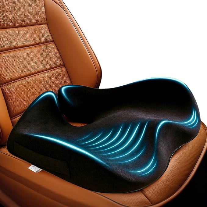 Car Seat Cushion for Long Driving, Extra Large Memory Foam Seat Cushion for Sciatica Pain Relief, Car Essentials Orthopedic Pillow for Back Support, Tailbone Pain Relief Cushion (Black)