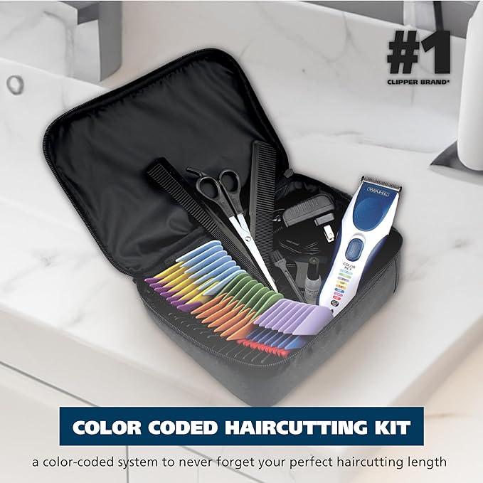 Wahl Color Pro Cordless Rechargeable Hair Clipper & Trimmer, Color Guards | Cordless At-Home Haircuts For Men, Women & Children With Easy Match Color Coded Guide Combs – Model 9649P