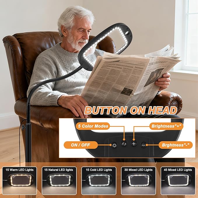 Upgraded 30X 10X Floor Magnifying Glass with Light and Stand, Heightened 3-in-1 Magnifying Lamp for Close Work, Large Lighted Magnifying Glasses for Reading Sewing, Crafts, Painting, Hobbies