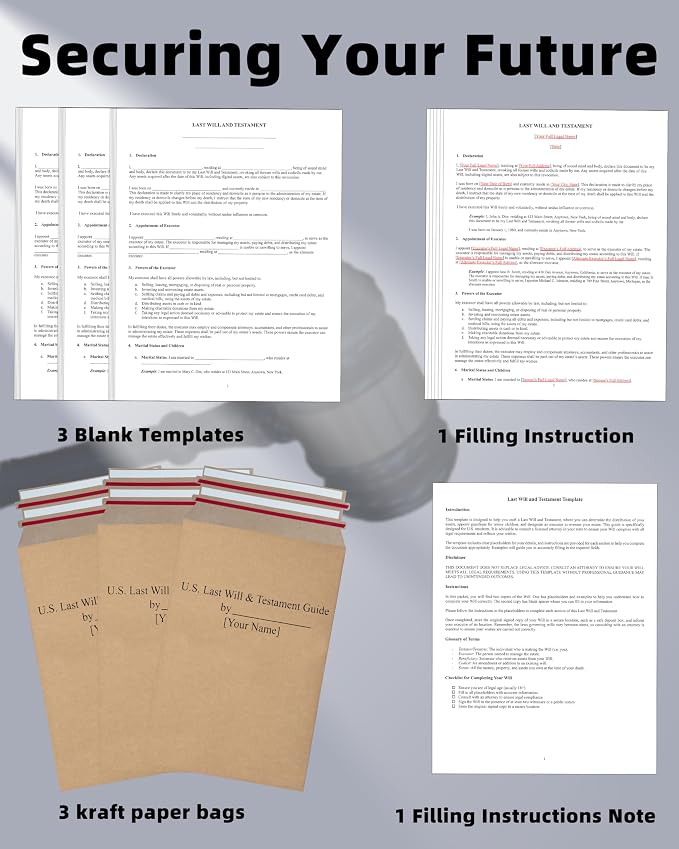2026 Last Will and Testament Kit (3-Pack) – DIY Estate Planning Forms, Lawyer-Prepared Templates with Instructions & Security Envelopes – Valid in All 50 States